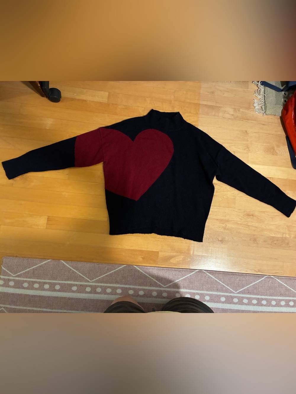 Sundry Navy mock turtleneck Sweater with red heart